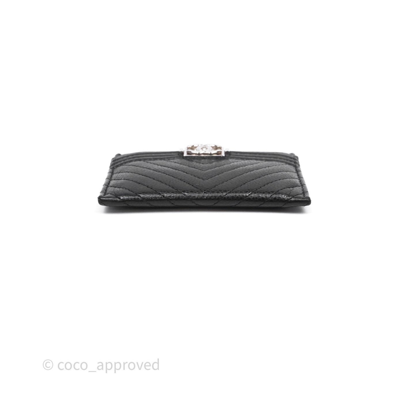 Chanel Chevron Boy Card Holder Black Caviar Sliver Hardware