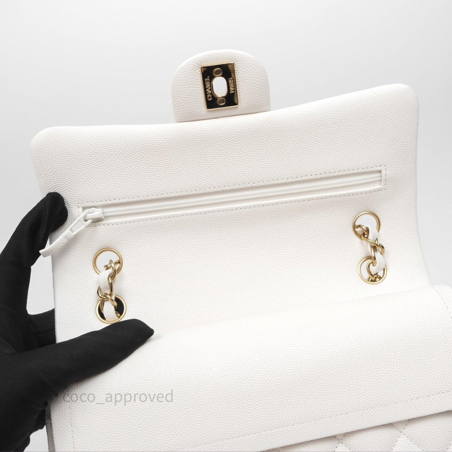 Chanel S/M Small Classic Flap Quilted Ivory White Caviar Gold Hardware