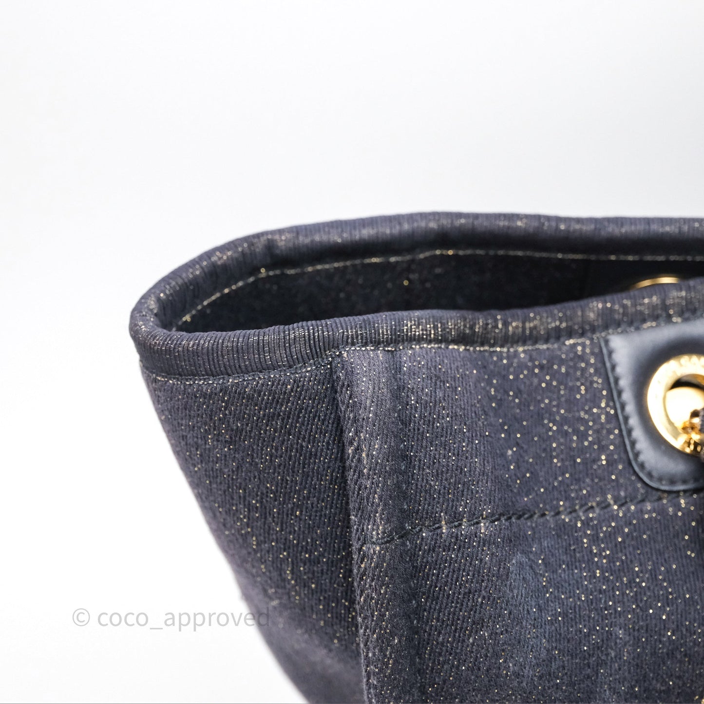 Chanel Medium Deauville Tote Navy Glitter Canvas Gold Hardware