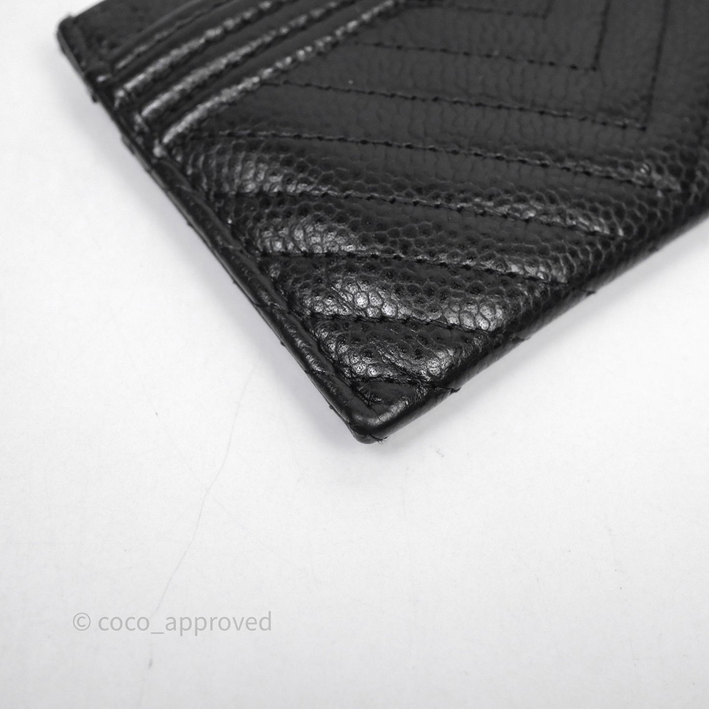Chanel Chevron Boy Card Holder Black Caviar Sliver Hardware