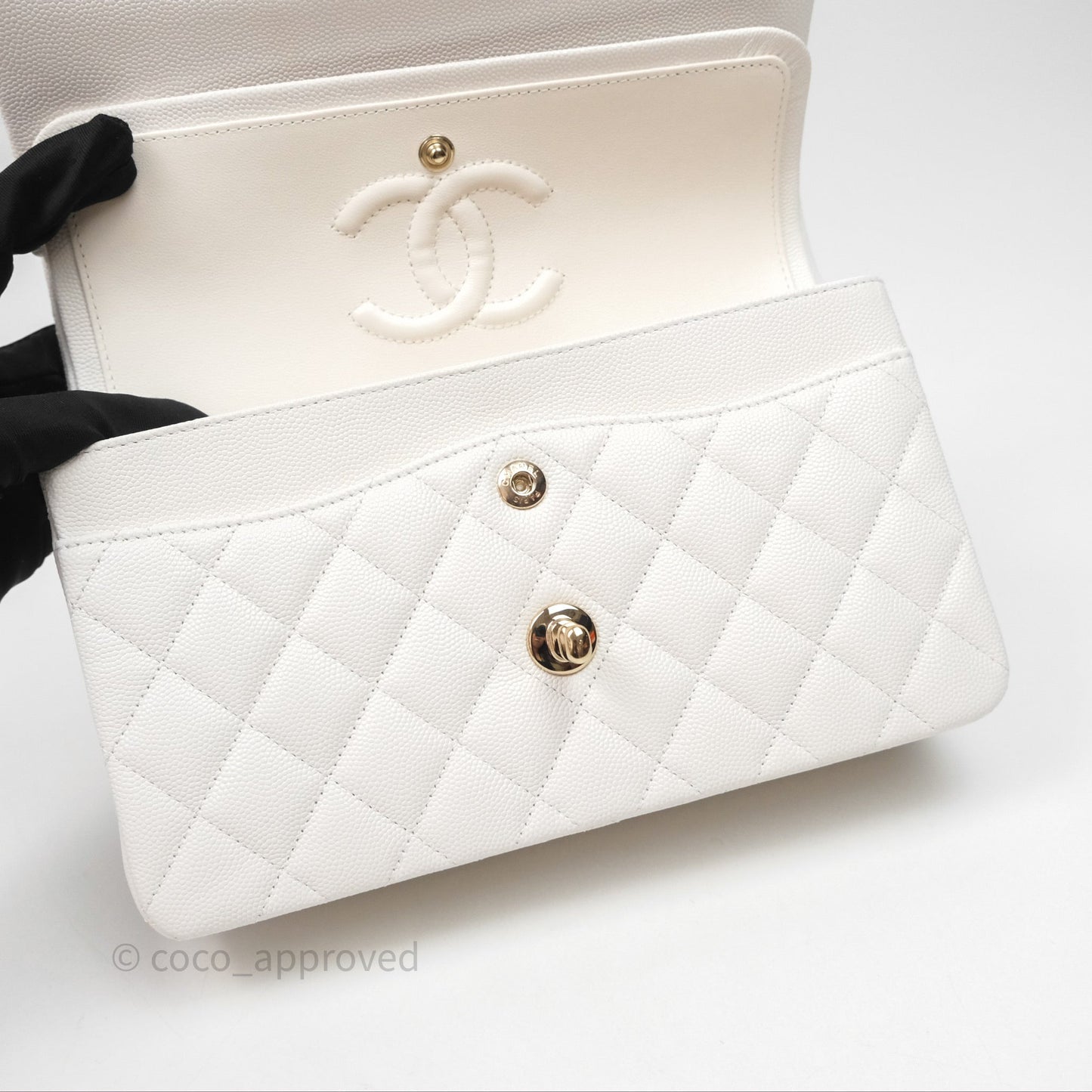 Chanel S/M Small Classic Flap Quilted Ivory White Caviar Gold Hardware