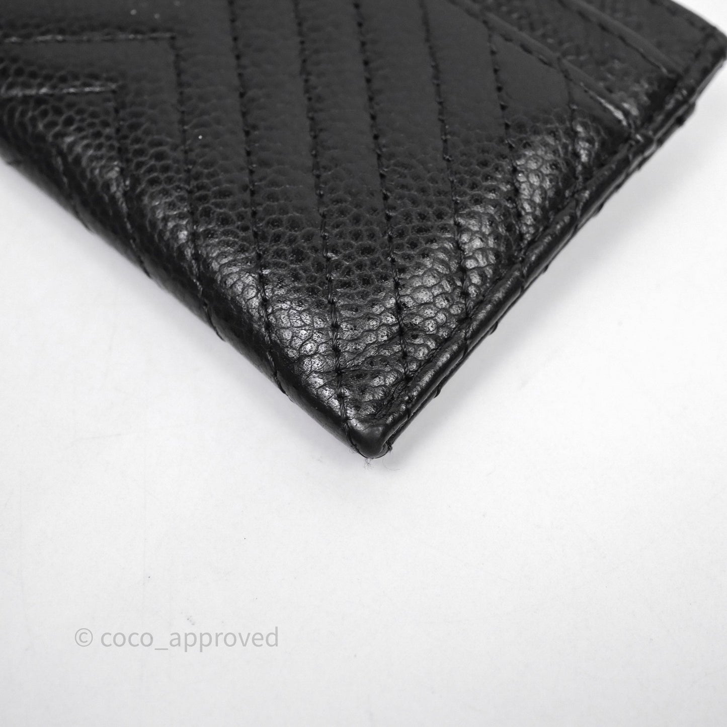 Chanel Chevron Boy Card Holder Black Caviar Sliver Hardware