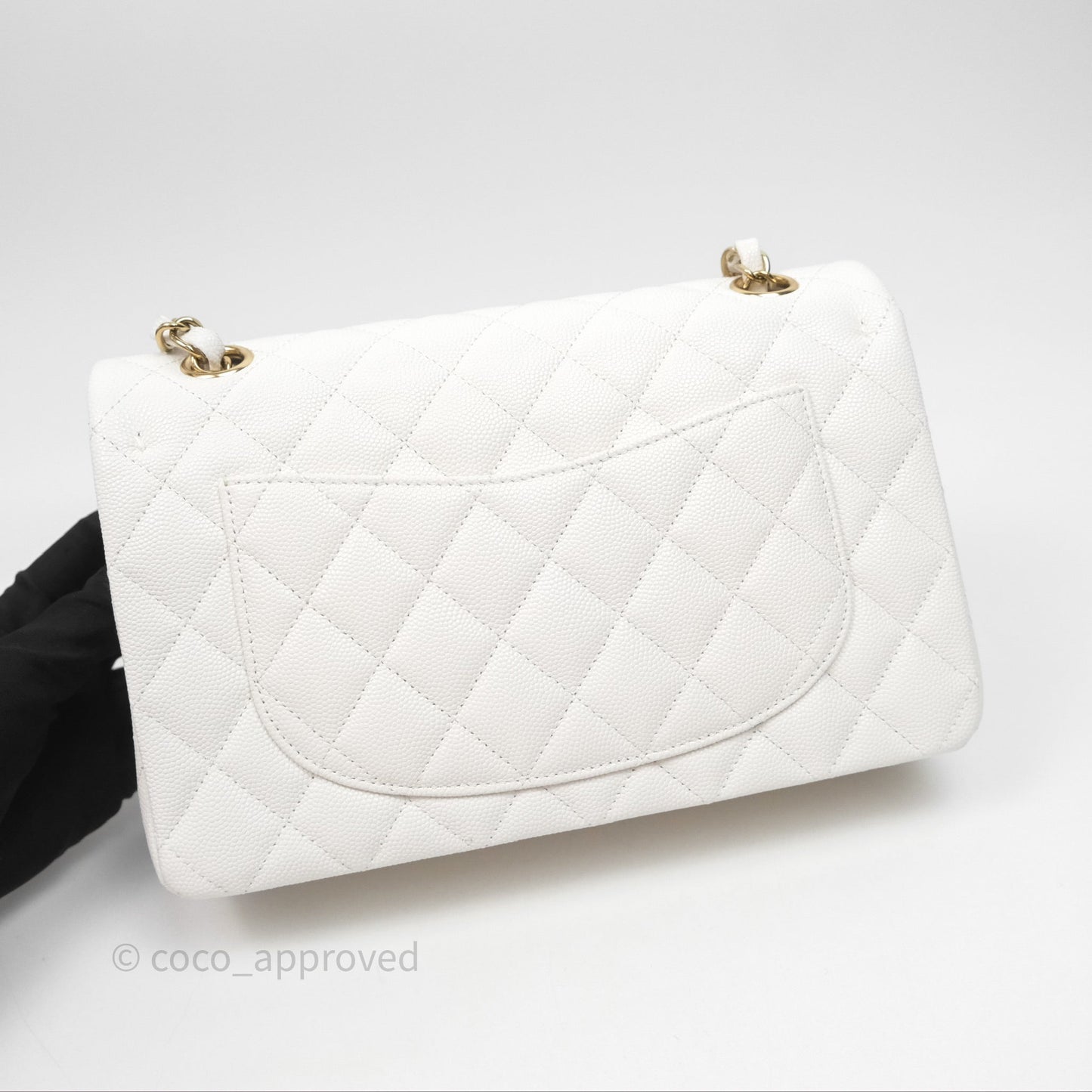 Chanel S/M Small Classic Flap Quilted Ivory White Caviar Gold Hardware