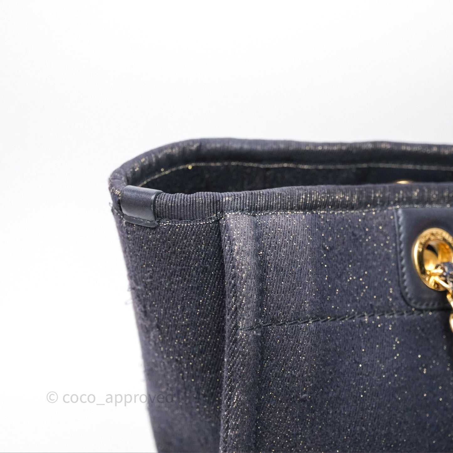 Chanel Medium Deauville Tote Navy Glitter Canvas Gold Hardware