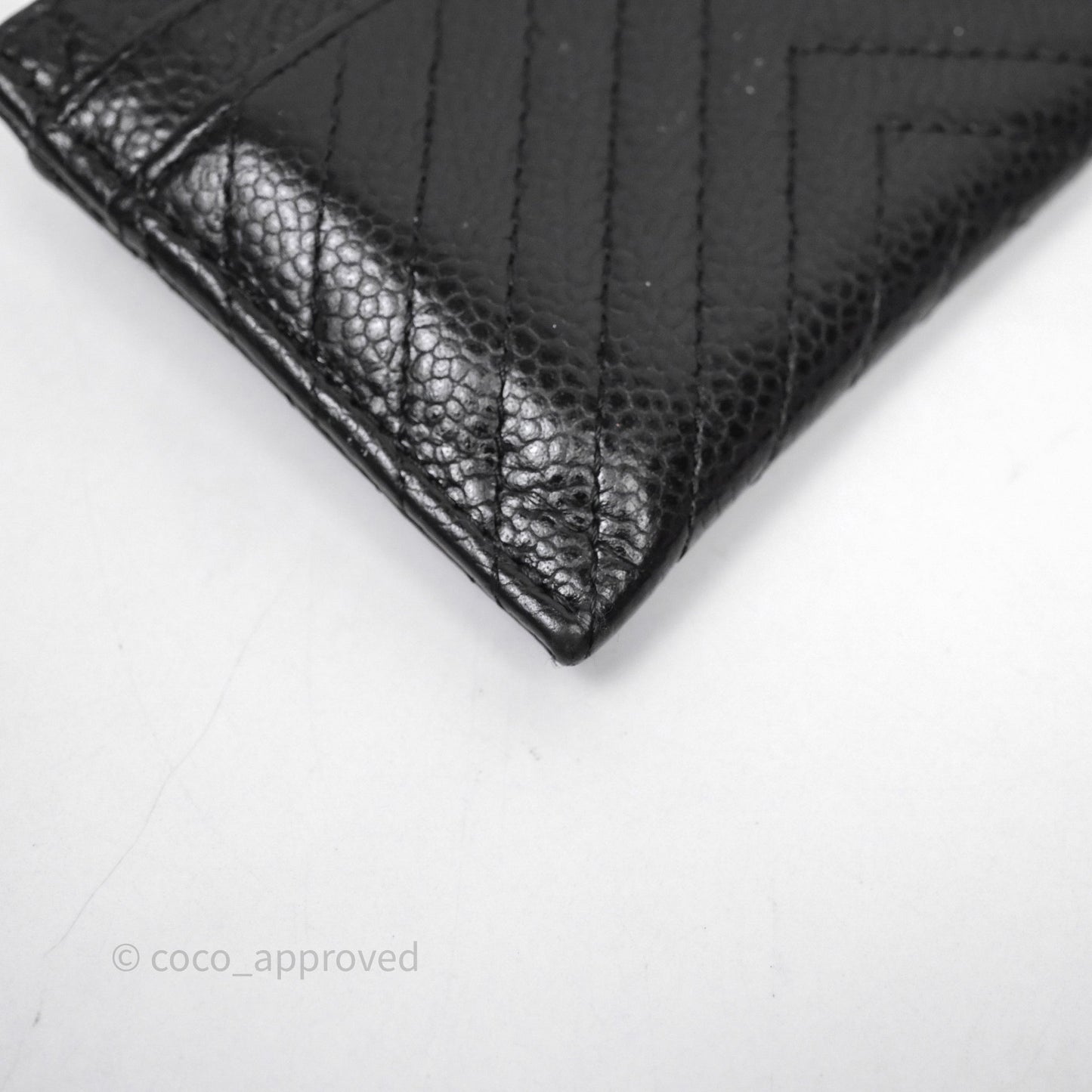 Chanel Chevron Boy Card Holder Black Caviar Sliver Hardware