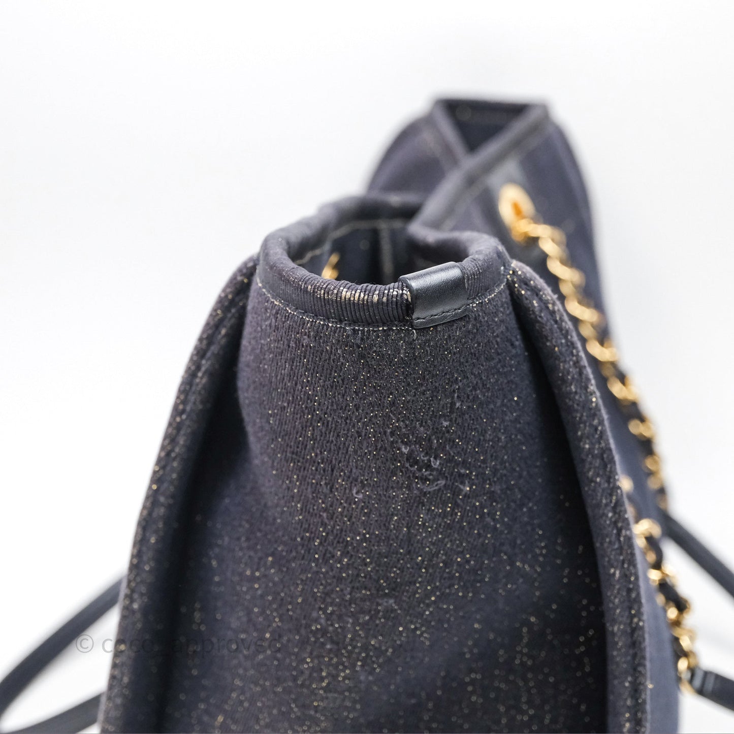 Chanel Medium Deauville Tote Navy Glitter Canvas Gold Hardware