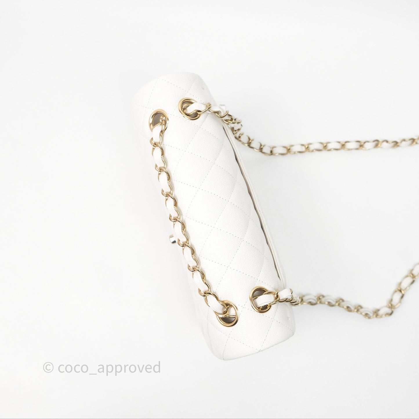 Chanel S/M Small Classic Flap Quilted Ivory White Caviar Gold Hardware