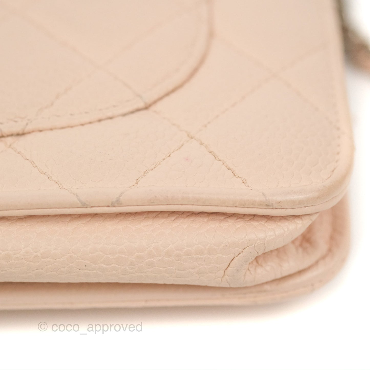 Chanel Quilted Classic Wallet on Chain WOC Pale Pink Caviar Silver Hardware