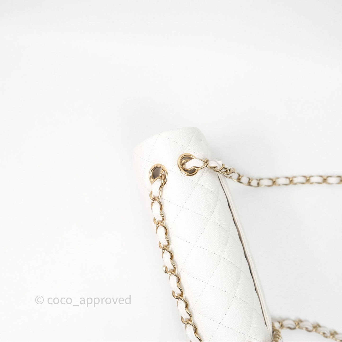 Chanel S/M Small Classic Flap Quilted Ivory White Caviar Gold Hardware