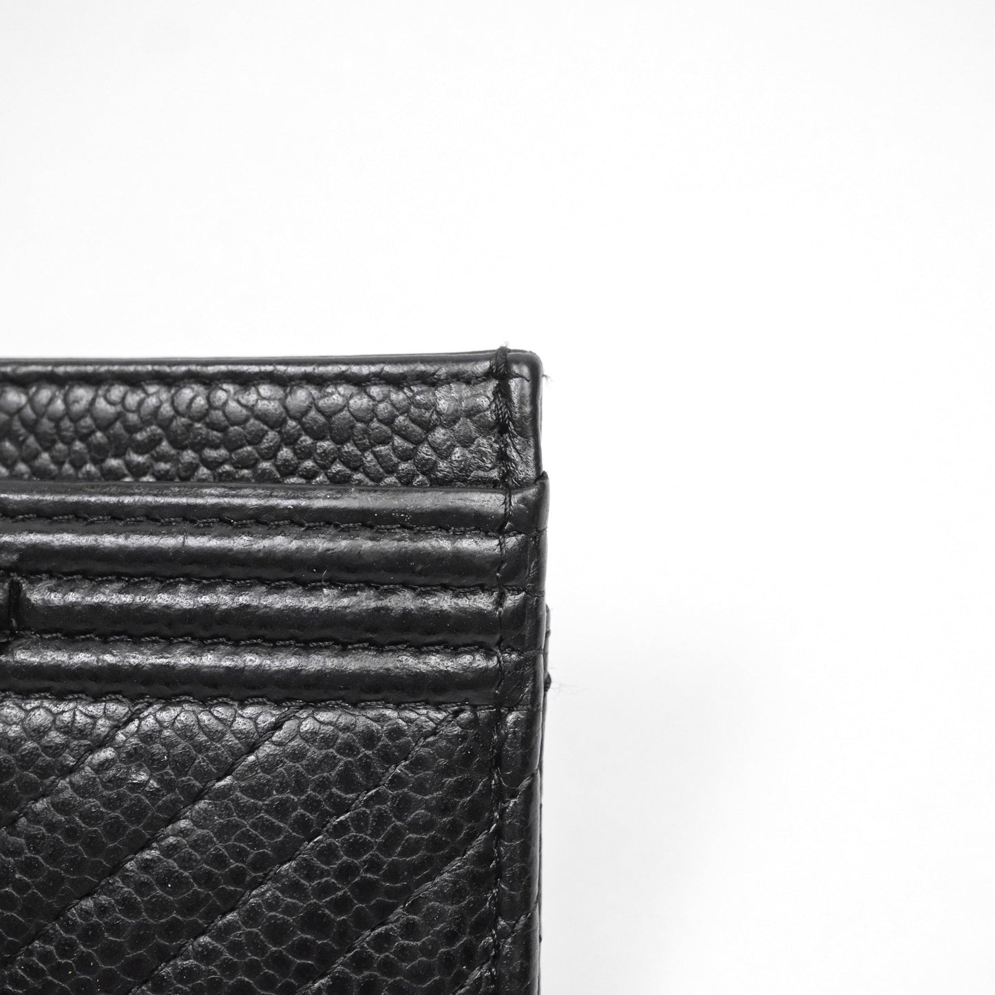 Chanel Chevron Boy Card Holder Black Caviar Sliver Hardware