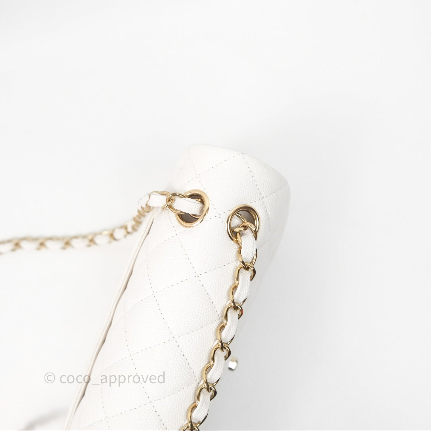 Chanel S/M Small Classic Flap Quilted Ivory White Caviar Gold Hardware