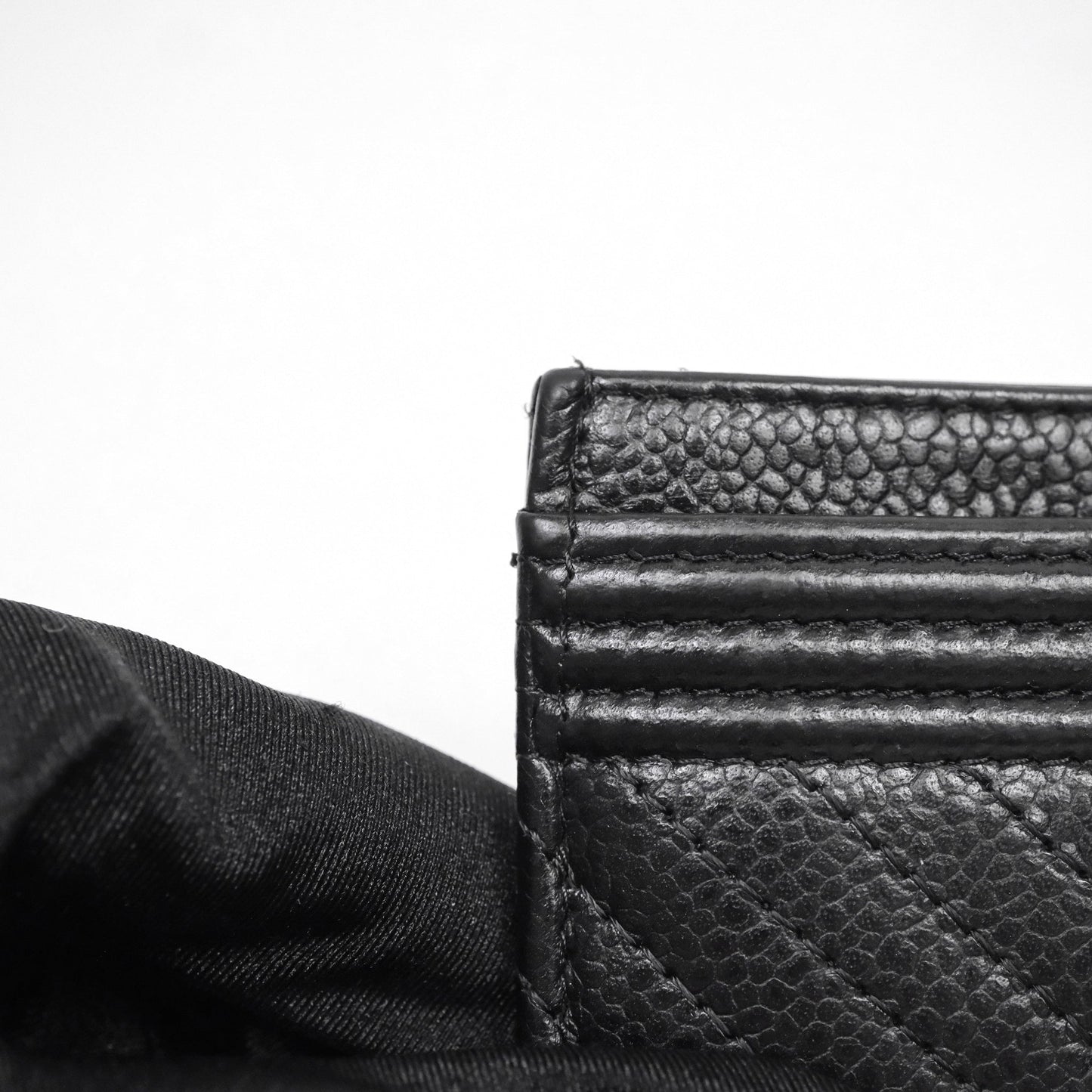 Chanel Chevron Boy Card Holder Black Caviar Sliver Hardware