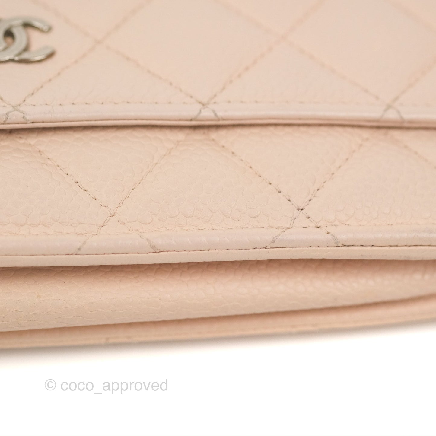 Chanel Quilted Classic Wallet on Chain WOC Pale Pink Caviar Silver Hardware