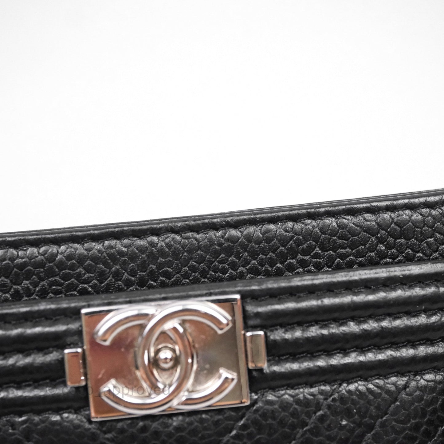 Chanel Chevron Boy Card Holder Black Caviar Sliver Hardware