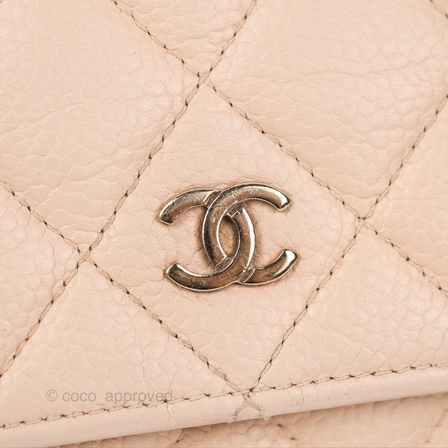 Chanel Quilted Classic Wallet on Chain WOC Pale Pink Caviar Silver Hardware