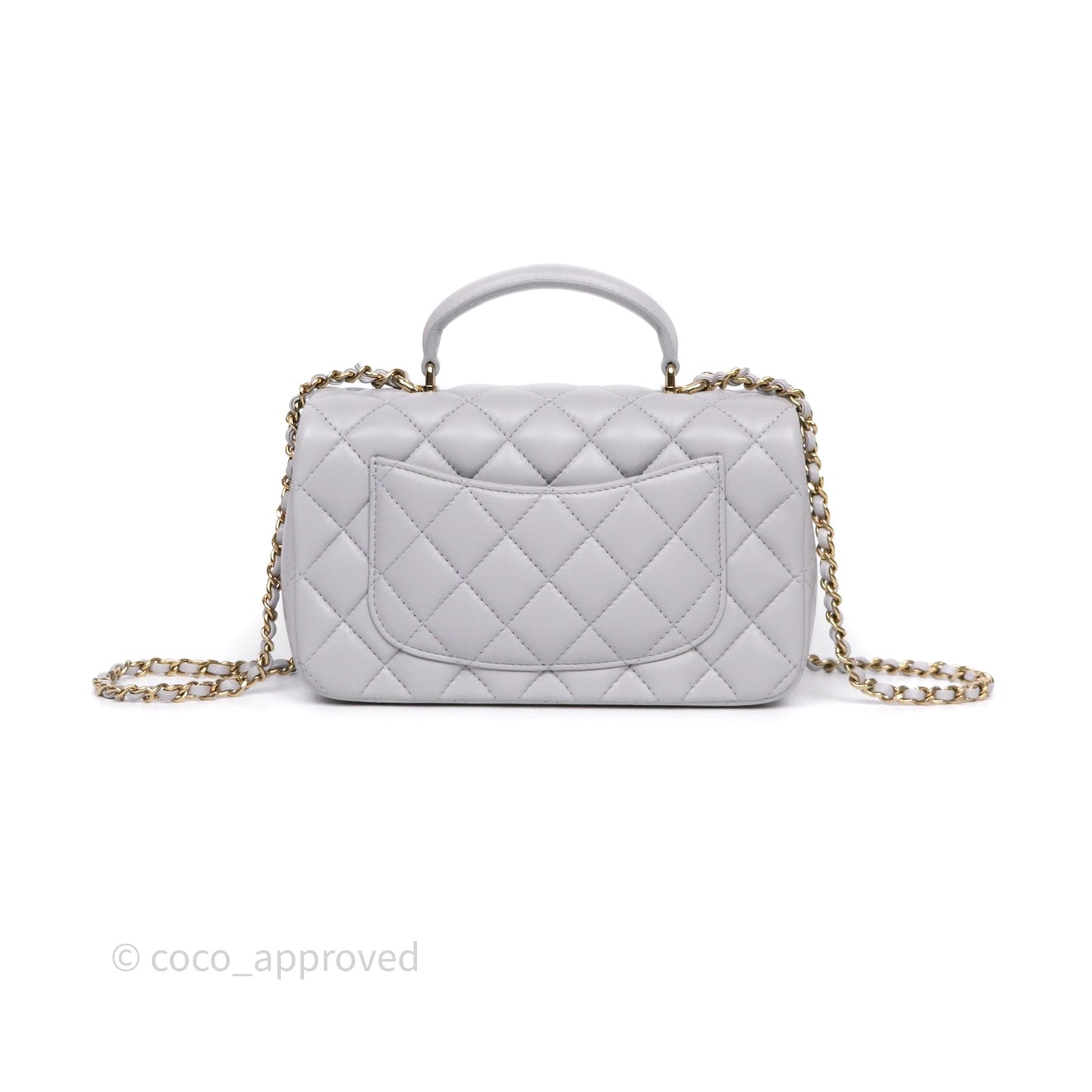 Chanel Top Handle Mini Rectangular Flap Light Grey Lambskin Gold Hardware