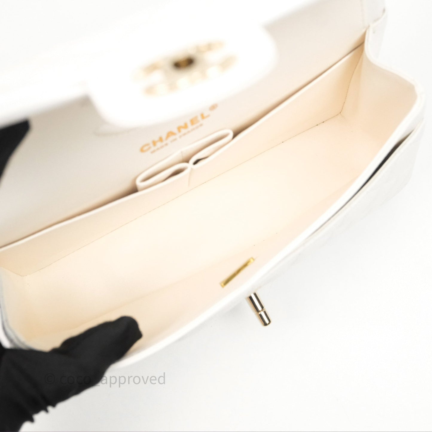 Chanel S/M Small Classic Flap Quilted Ivory White Caviar Gold Hardware