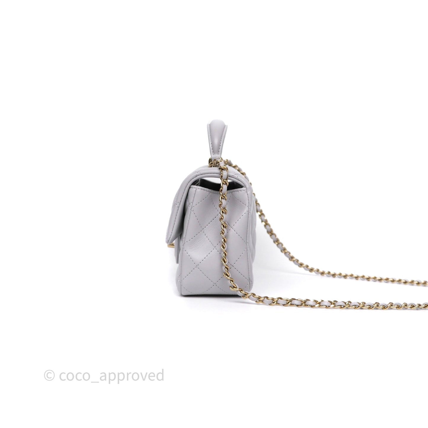 Chanel Top Handle Mini Rectangular Flap Light Grey Lambskin Gold Hardware