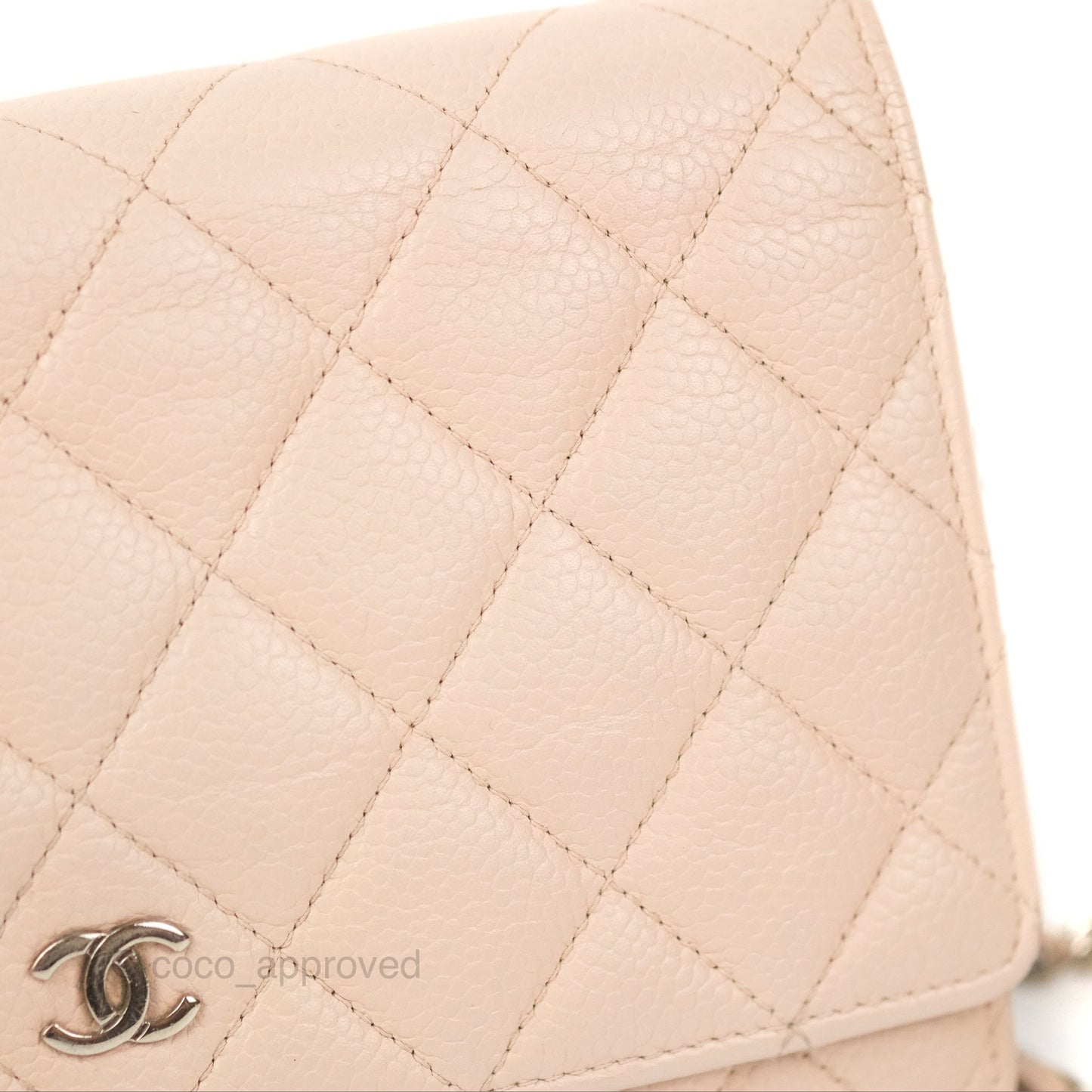 Chanel Quilted Classic Wallet on Chain WOC Pale Pink Caviar Silver Hardware