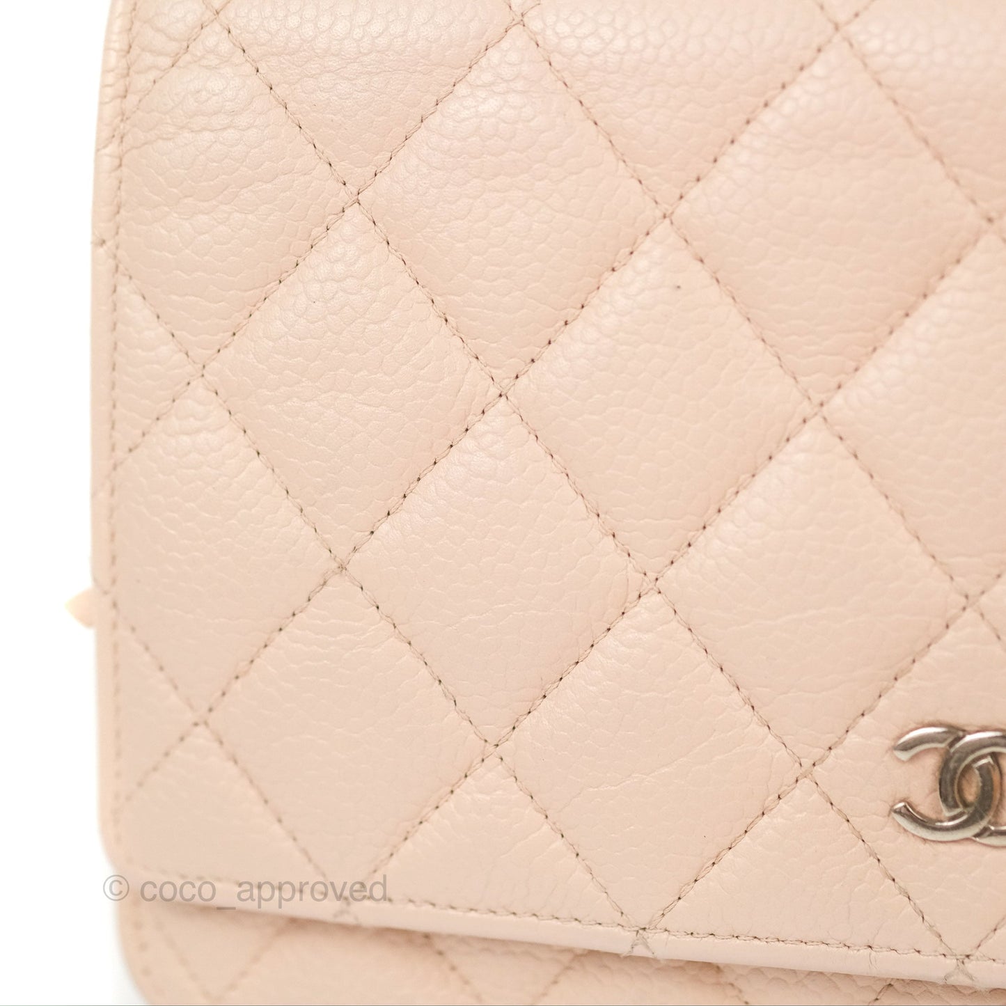 Chanel Quilted Classic Wallet on Chain WOC Pale Pink Caviar Silver Hardware