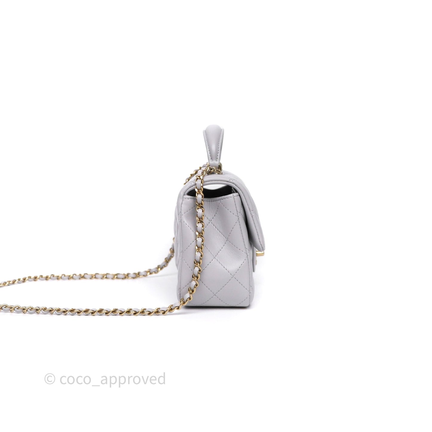 Chanel Top Handle Mini Rectangular Flap Light Grey Lambskin Gold Hardware