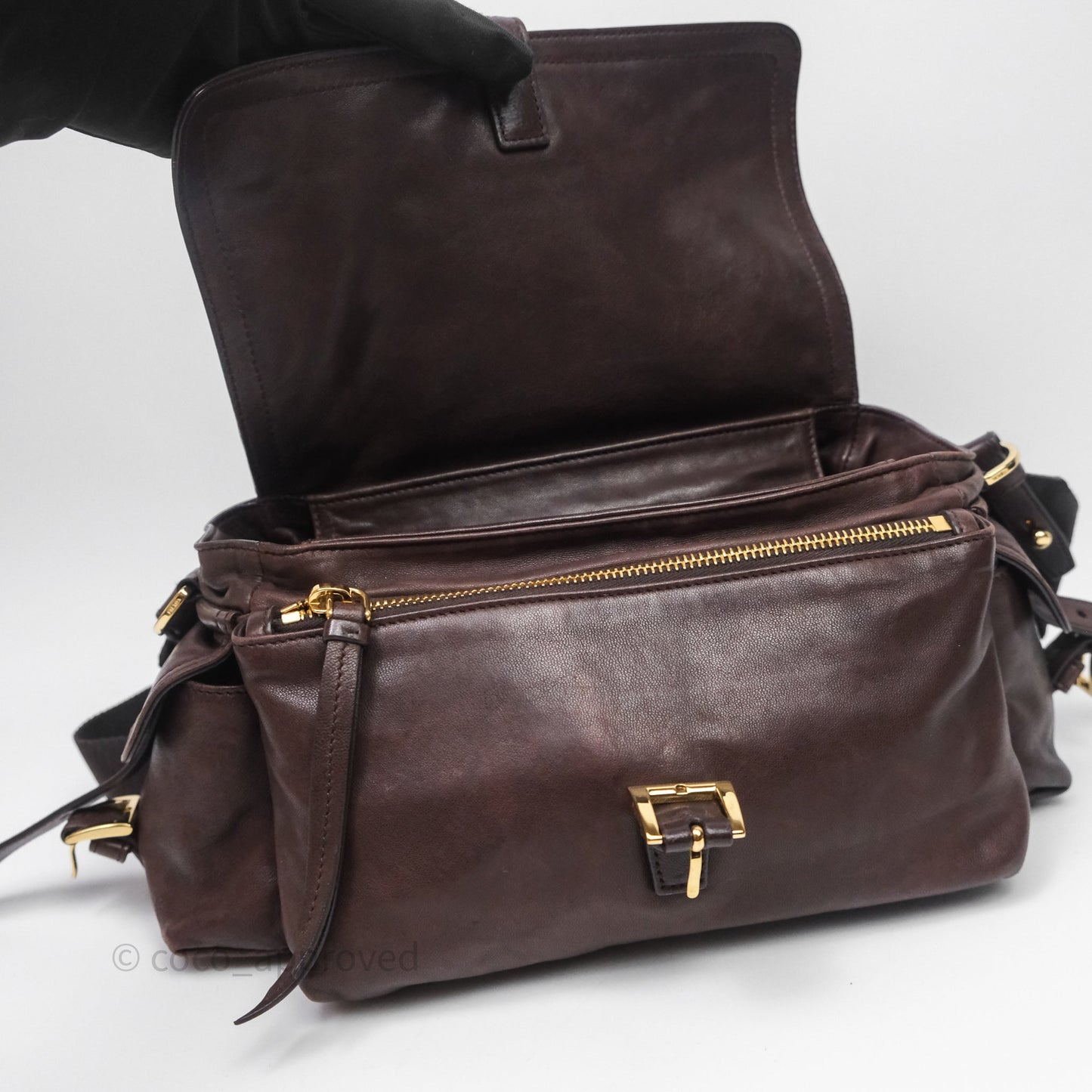 Prada Explore Medium Nappa Leather Shoulder Bag Chocolate Brown