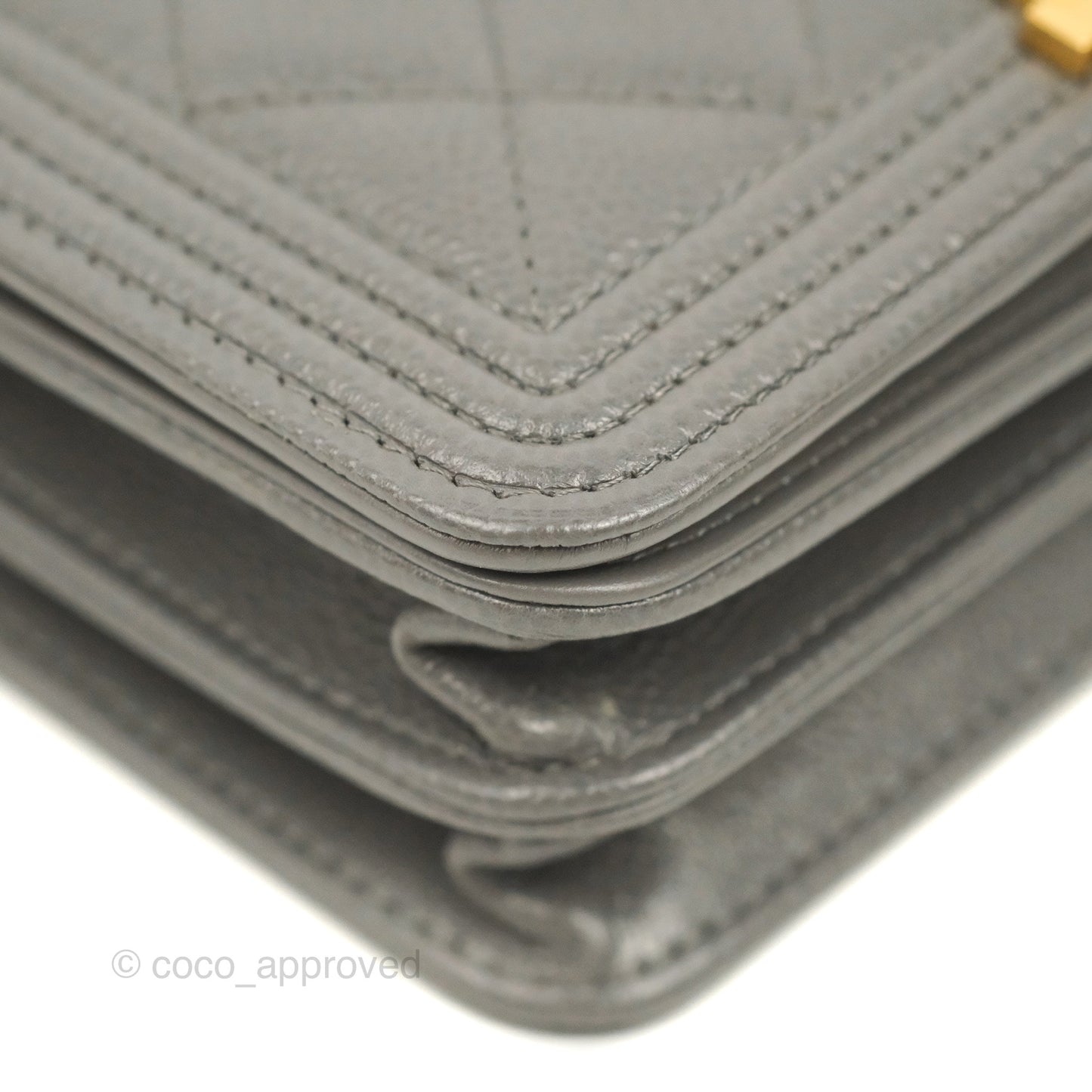 Chanel Quilted Mini WOC Wallet on Chain Boy Grey Caviar Aged Gold Hardware