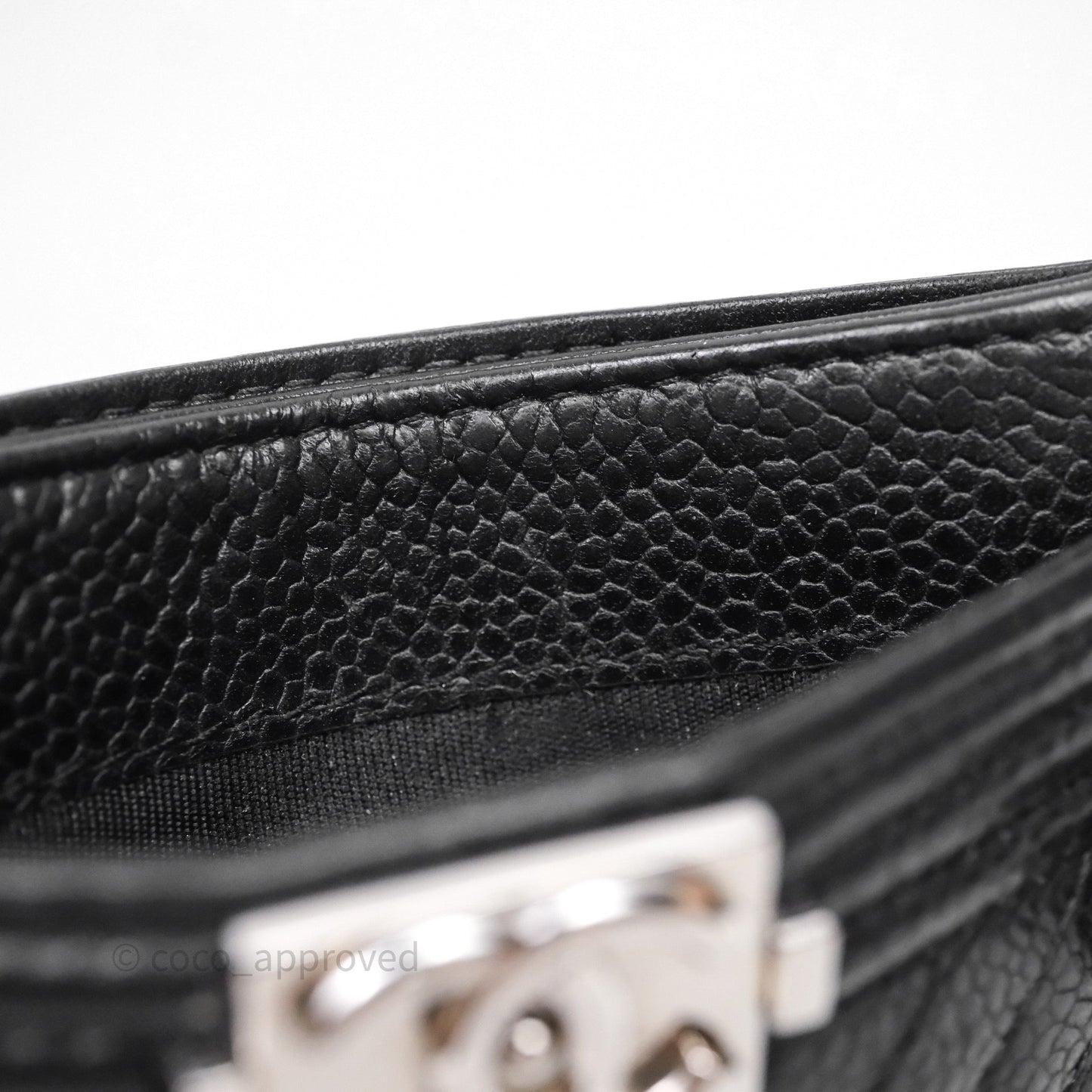 Chanel Chevron Boy Card Holder Black Caviar Sliver Hardware