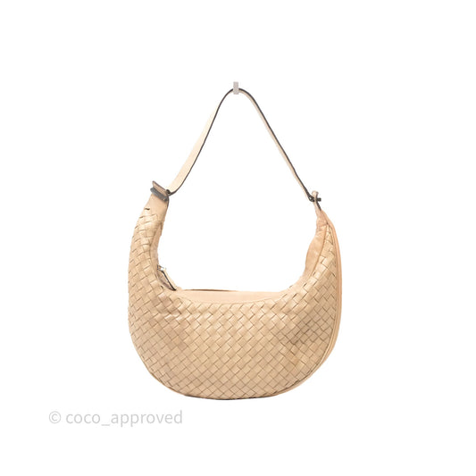Bottega Veneta Vintage Intrecciato Lambskin Shoulder Bag Beige