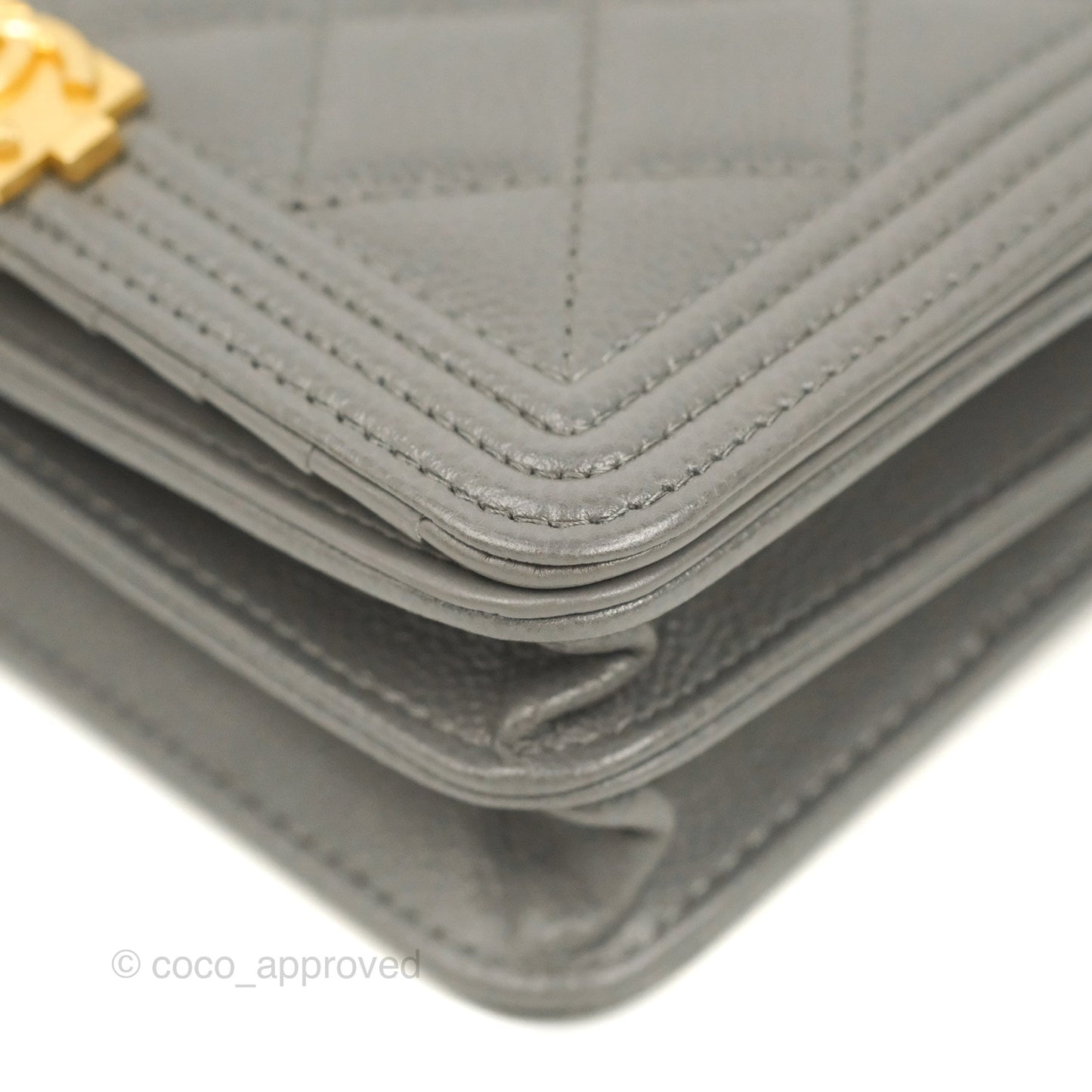 Chanel Quilted Mini WOC Wallet on Chain Boy Grey Caviar Aged Gold Hardware