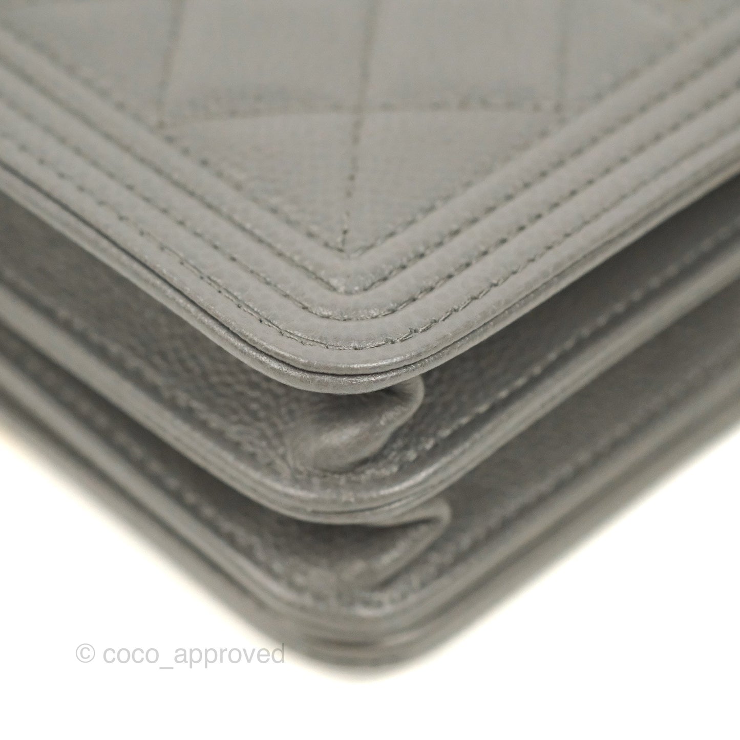 Chanel Quilted Mini WOC Wallet on Chain Boy Grey Caviar Aged Gold Hardware