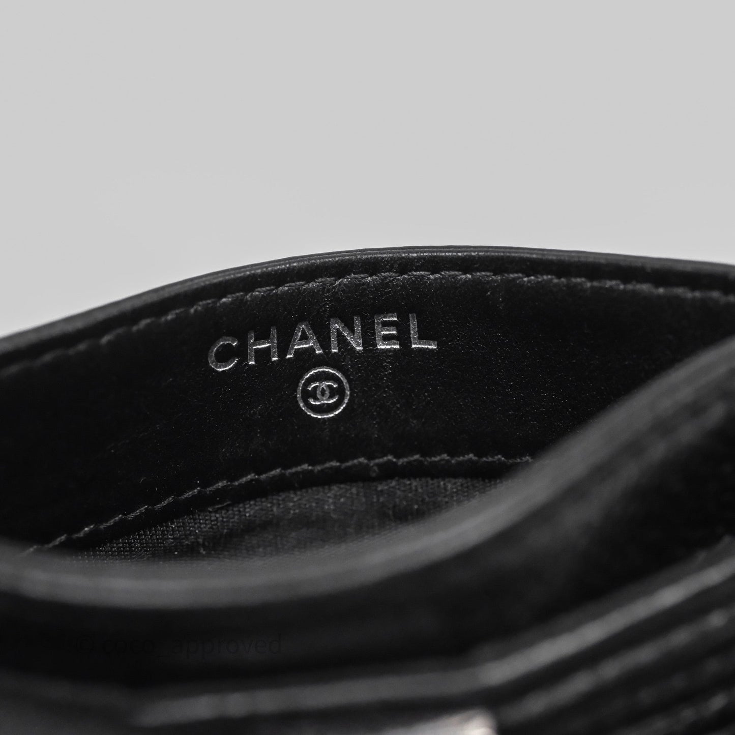 Chanel Chevron Boy Card Holder Black Caviar Sliver Hardware