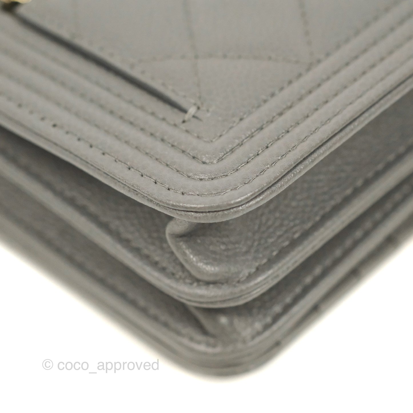 Chanel Quilted Mini WOC Wallet on Chain Boy Grey Caviar Aged Gold Hardware