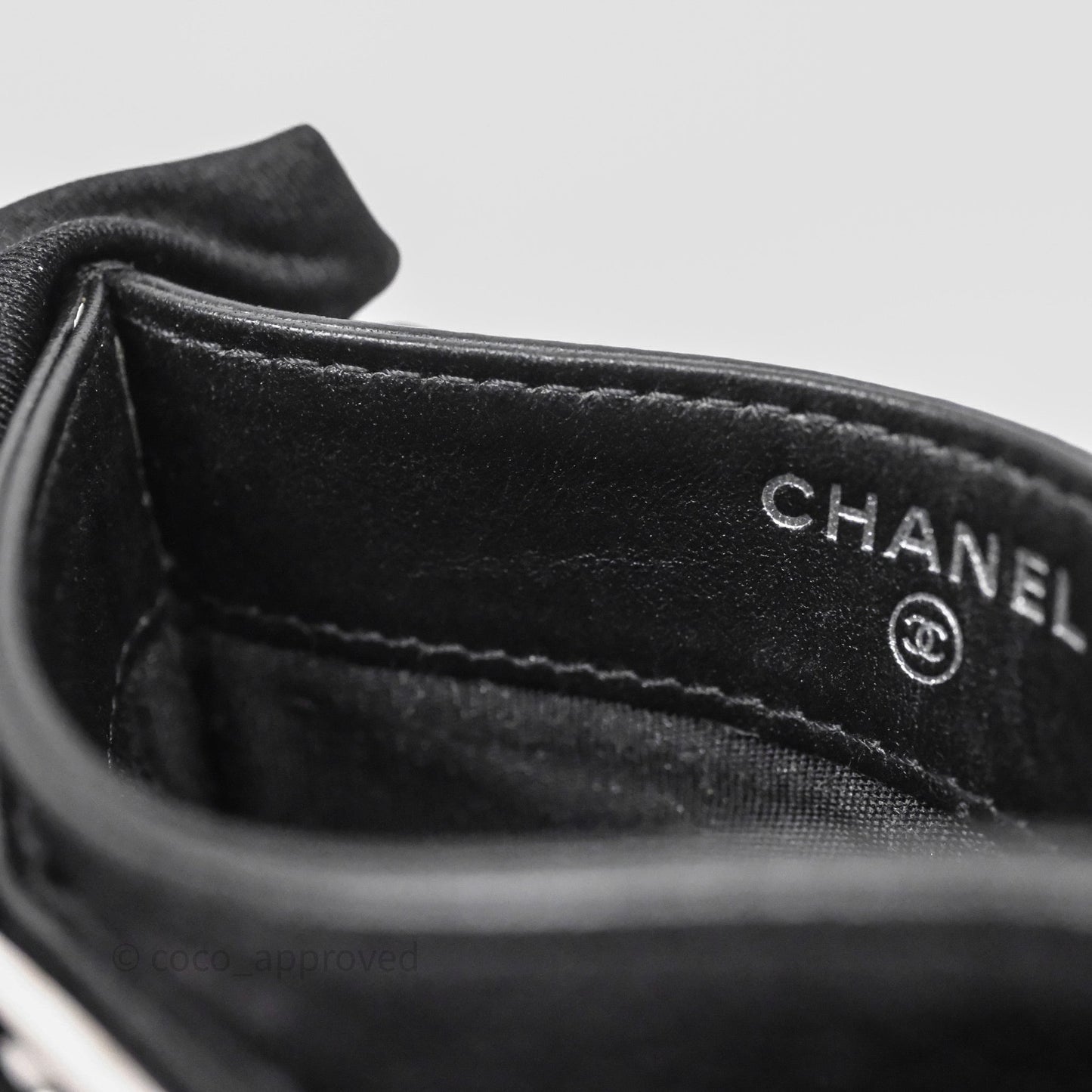 Chanel Chevron Boy Card Holder Black Caviar Sliver Hardware