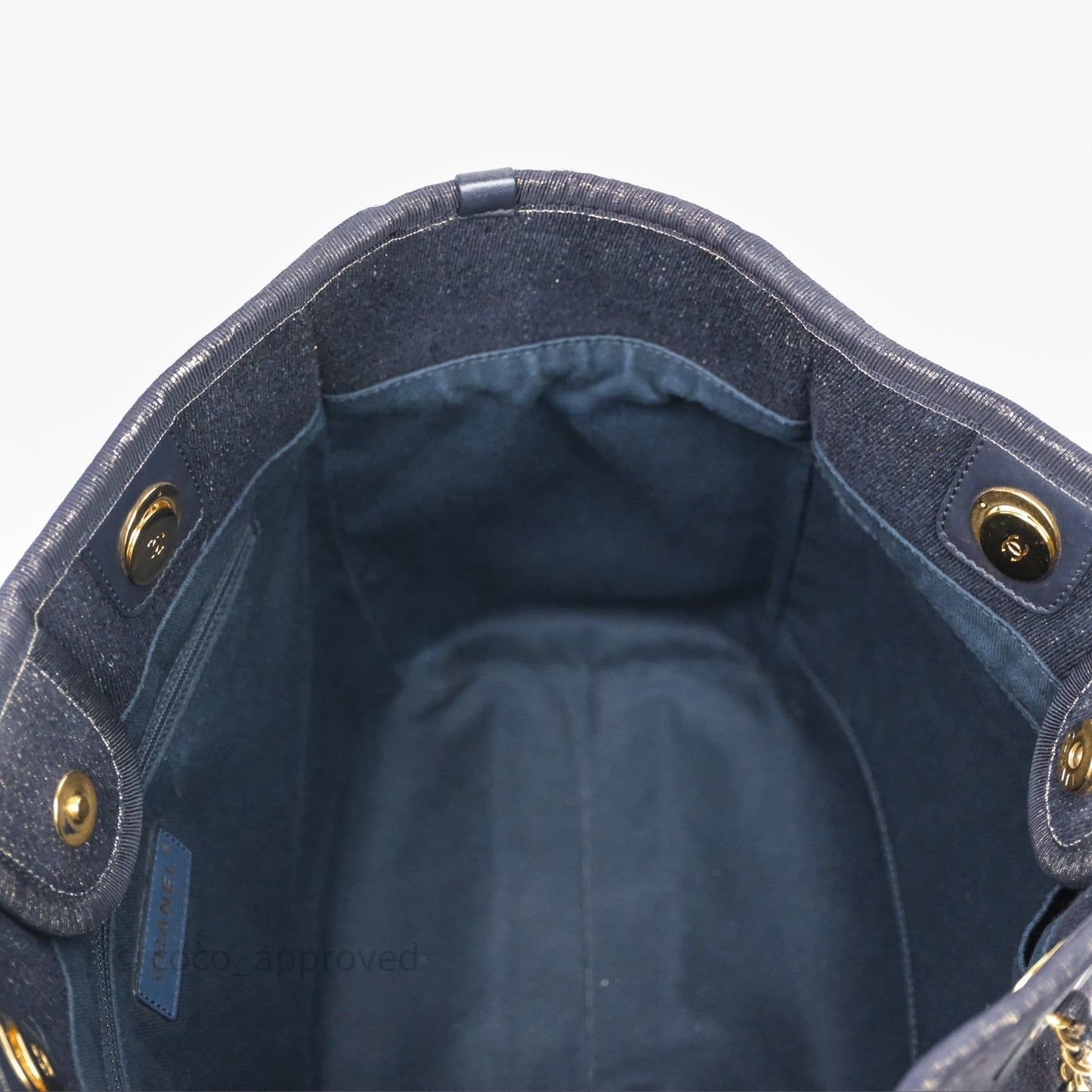 Chanel Medium Deauville Tote Navy Glitter Canvas Gold Hardware