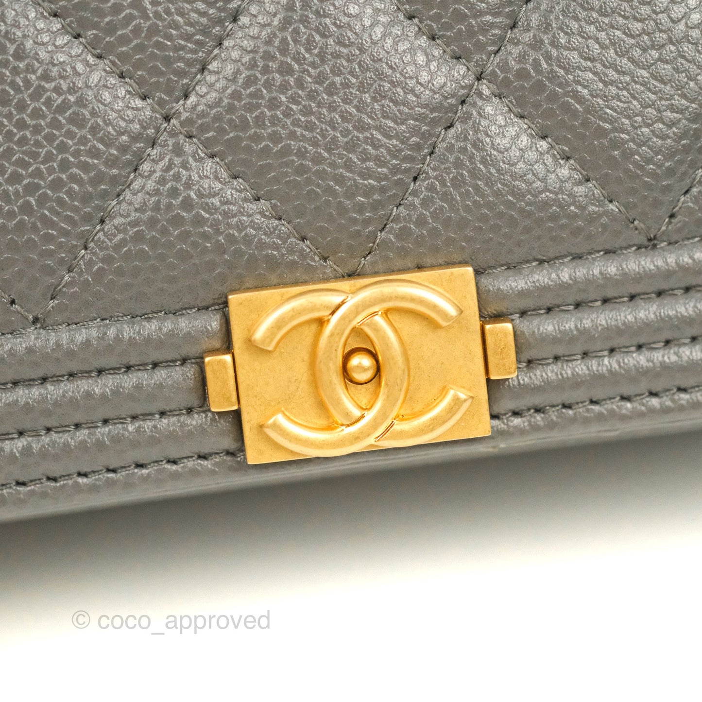 Chanel Quilted Mini WOC Wallet on Chain Boy Grey Caviar Aged Gold Hardware