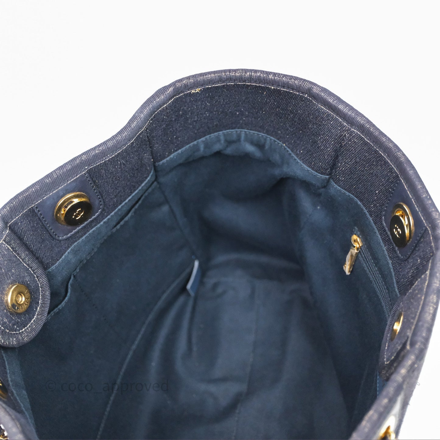 Chanel Medium Deauville Tote Navy Glitter Canvas Gold Hardware
