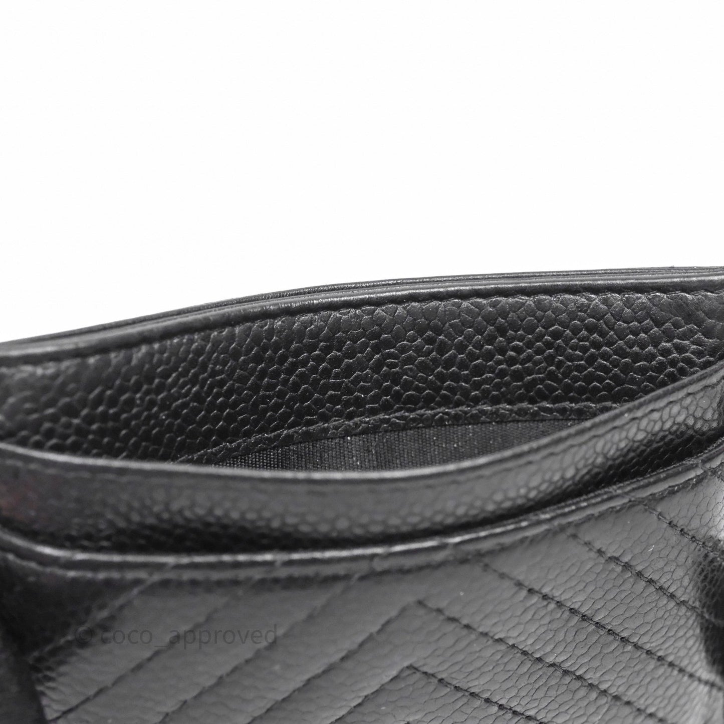 Chanel Chevron Boy Card Holder Black Caviar Sliver Hardware
