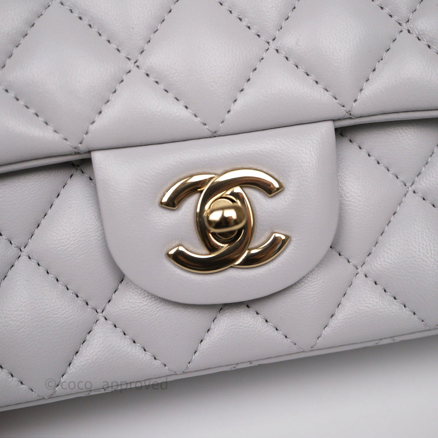 Chanel Top Handle Mini Rectangular Flap Light Grey Lambskin Gold Hardware