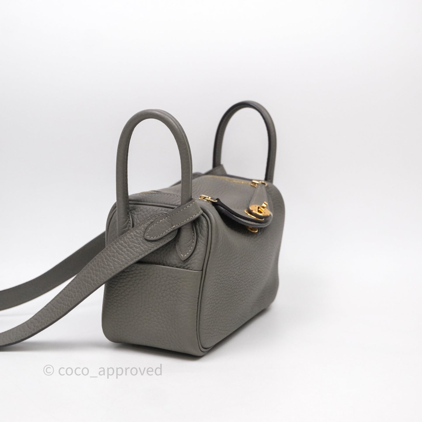 Hermès Mini Lindy 20 Gris Meyer Clemence 0L Gold Hardware