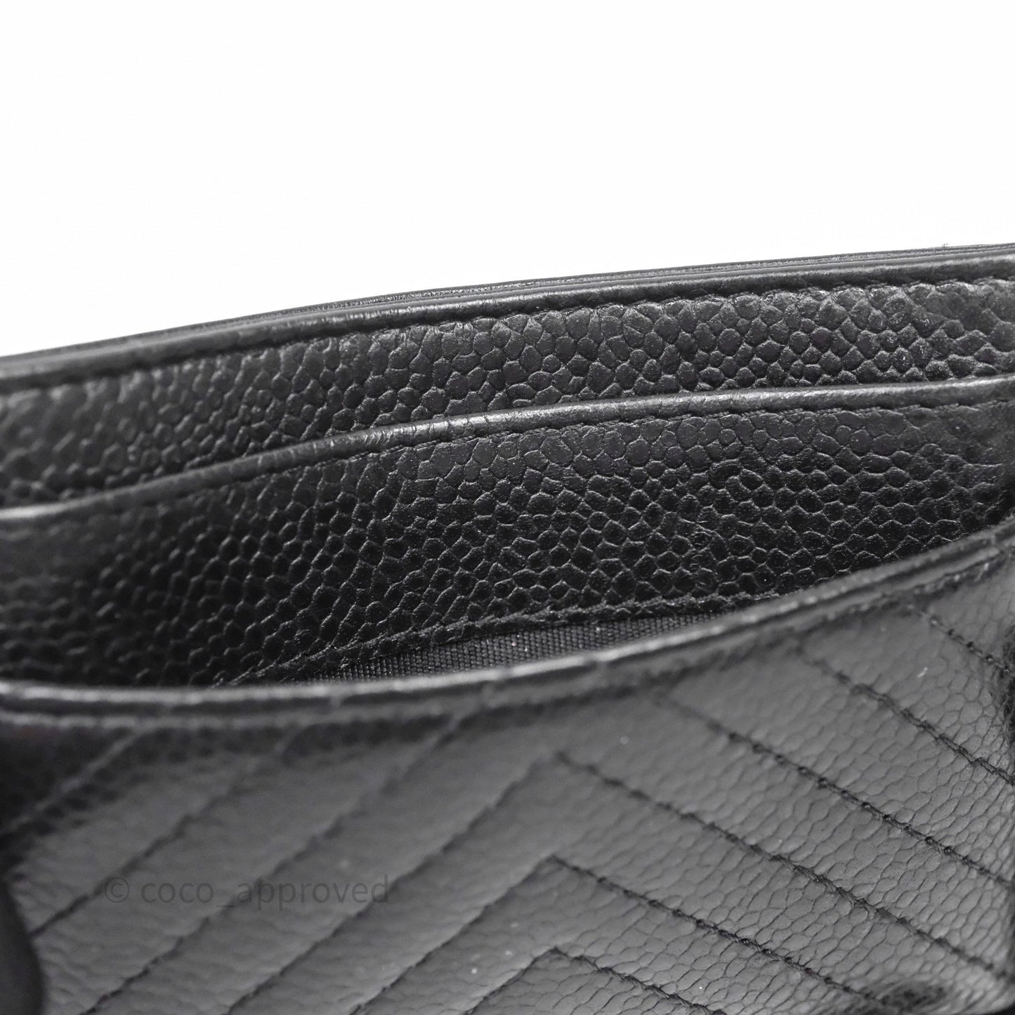 Chanel Chevron Boy Card Holder Black Caviar Sliver Hardware
