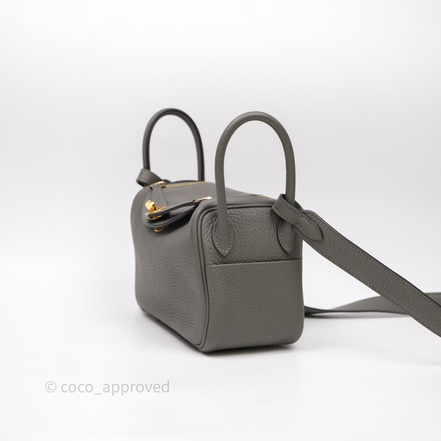 Hermès Mini Lindy 20 Gris Meyer Clemence 0L Gold Hardware