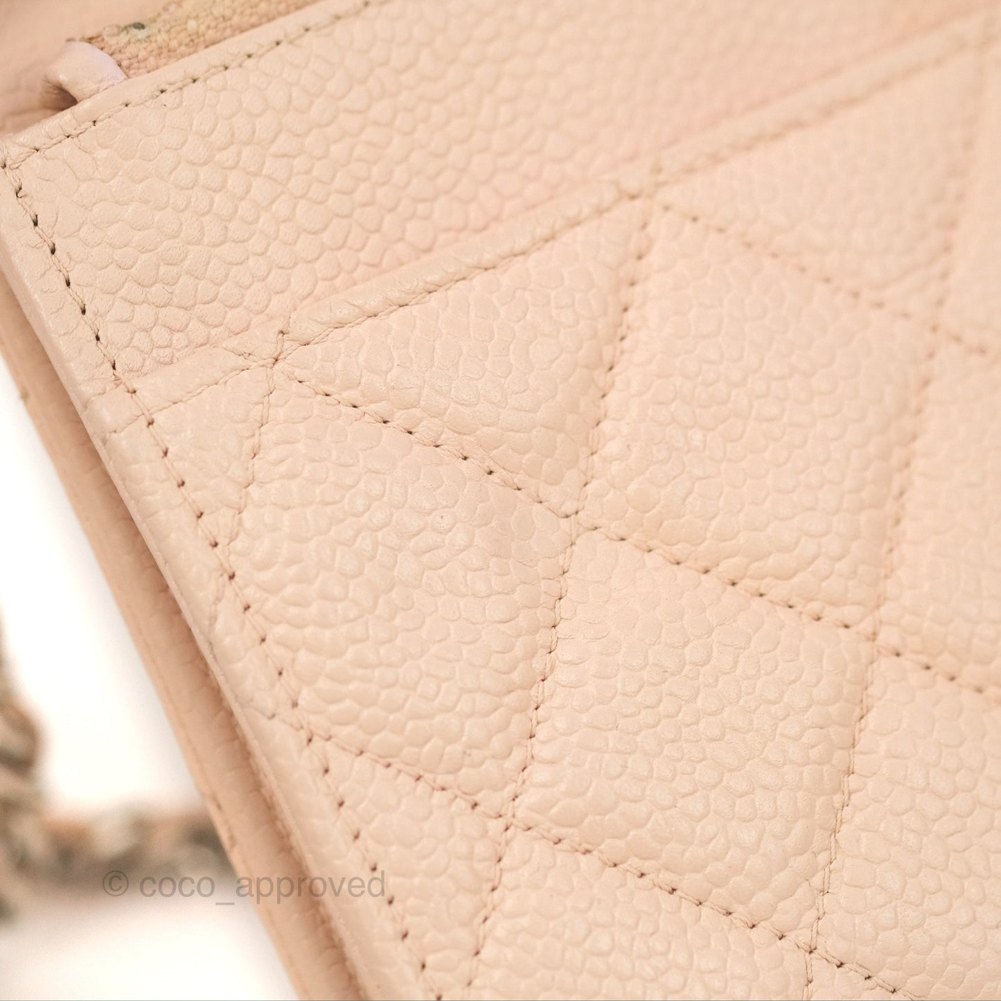 Chanel Quilted Classic Wallet on Chain WOC Pale Pink Caviar Silver Hardware