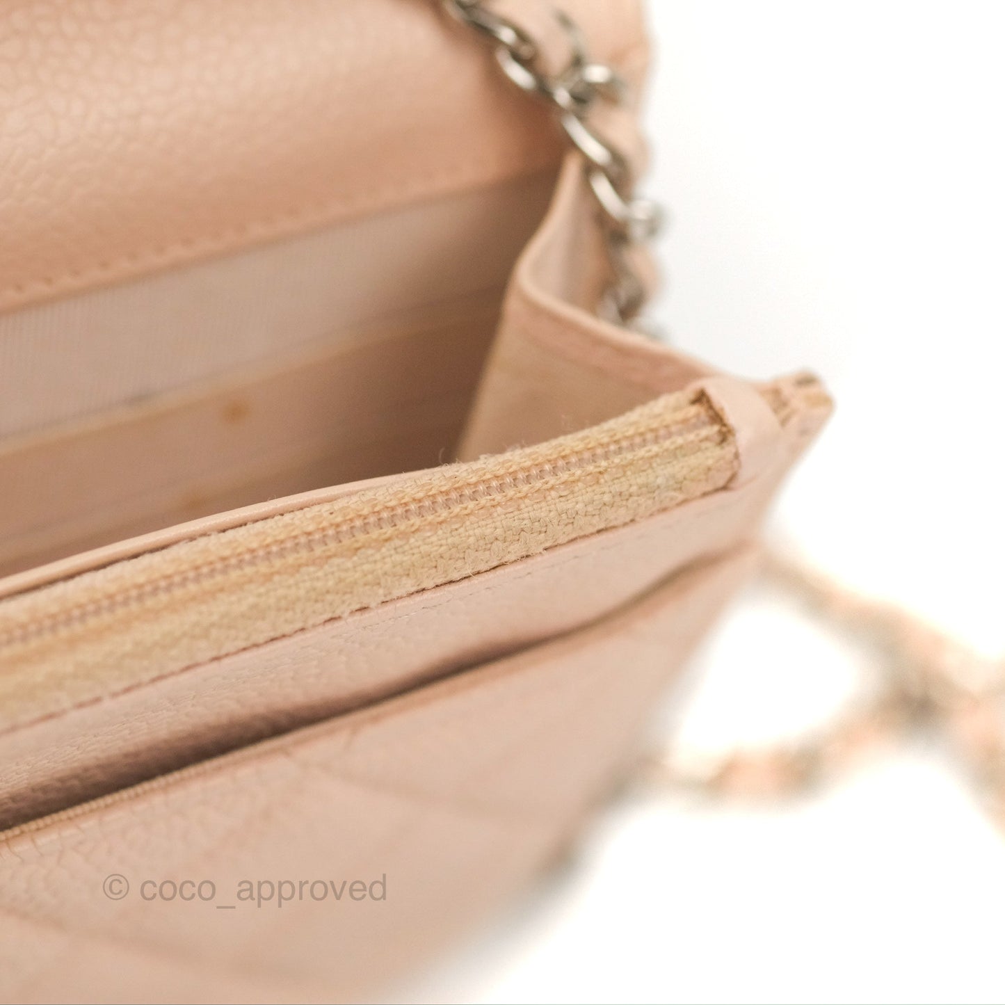 Chanel Quilted Classic Wallet on Chain WOC Pale Pink Caviar Silver Hardware