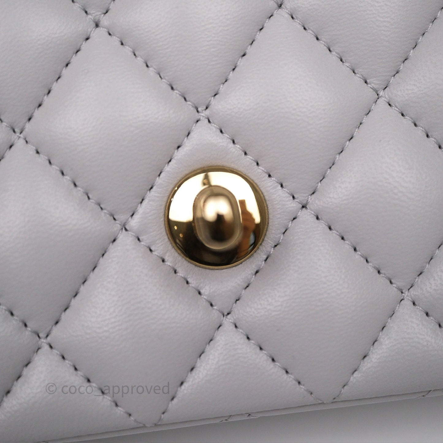 Chanel Top Handle Mini Rectangular Flap Light Grey Lambskin Gold Hardware