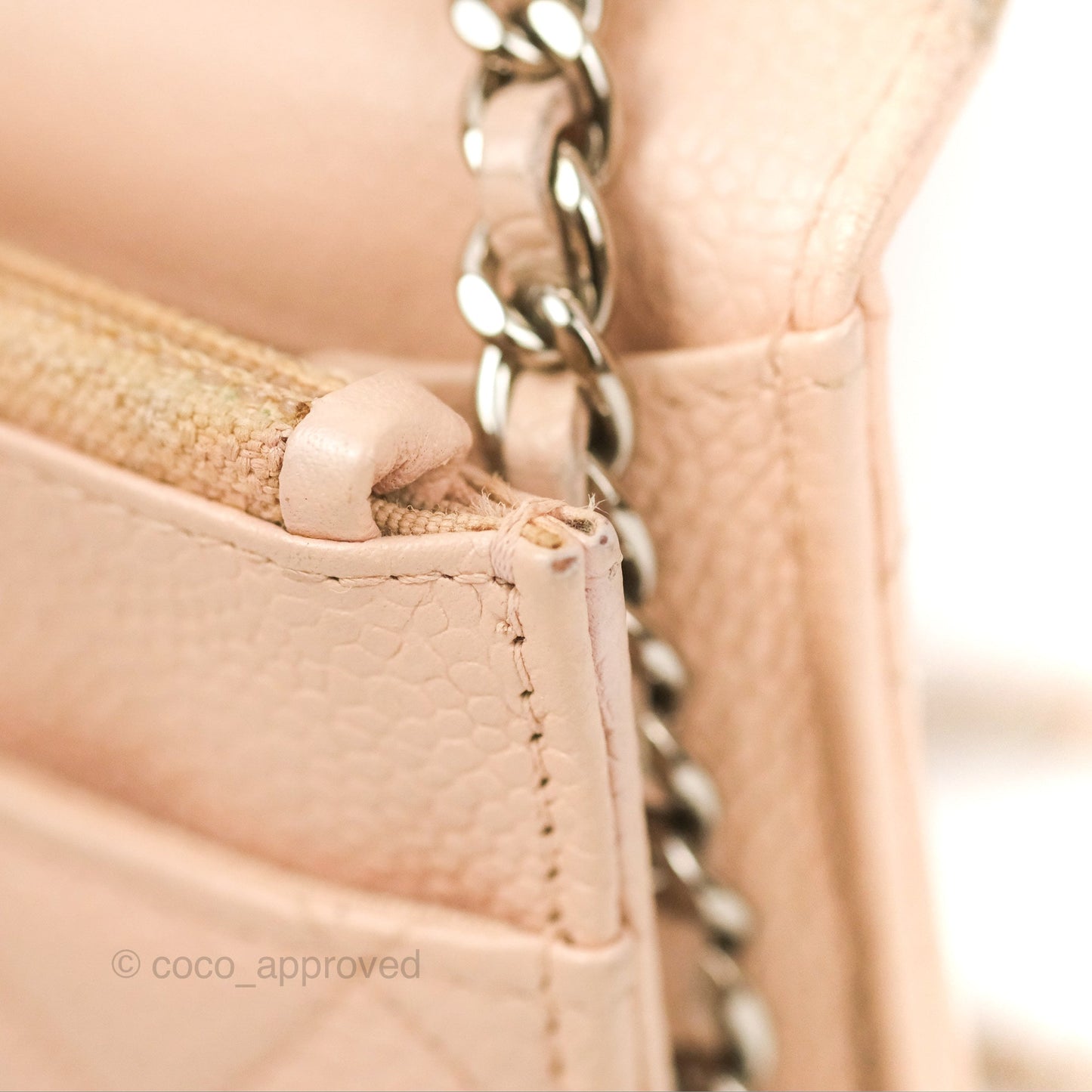 Chanel Quilted Classic Wallet on Chain WOC Pale Pink Caviar Silver Hardware