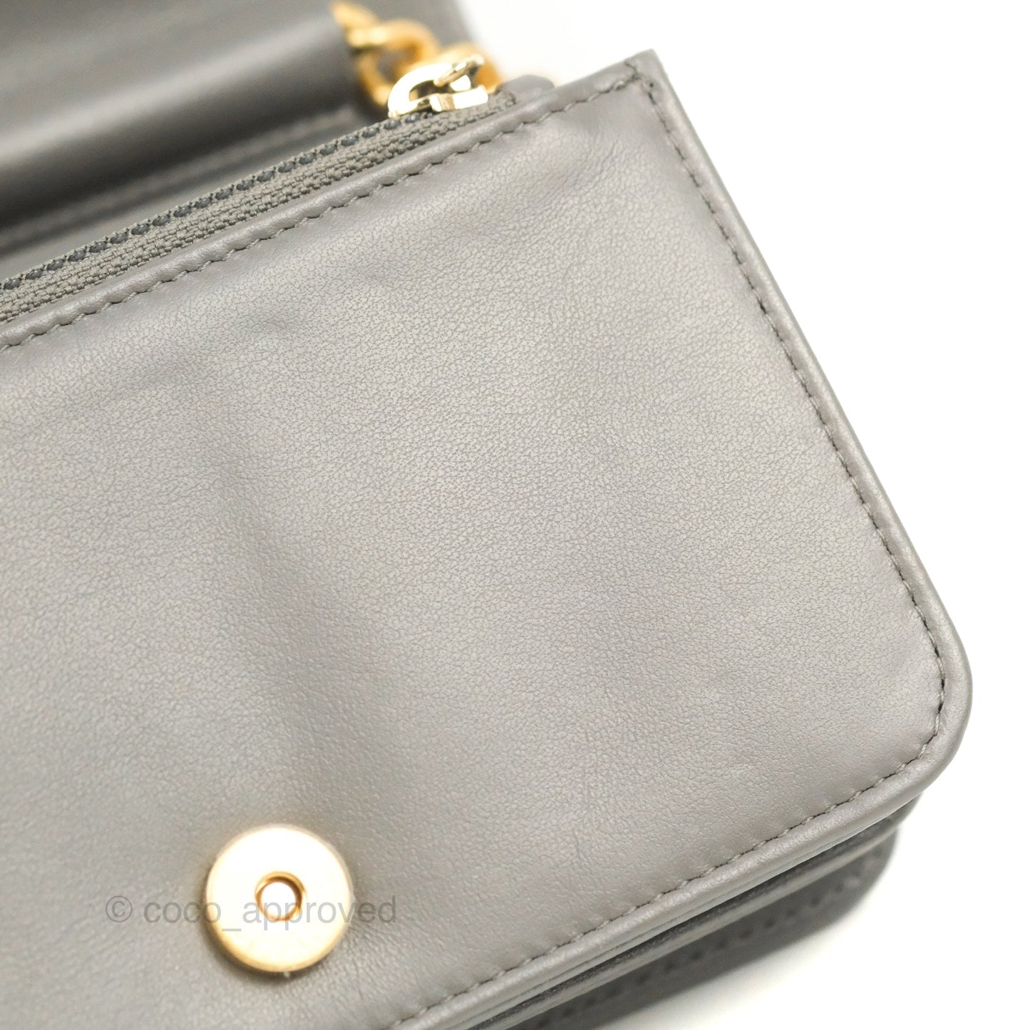 Chanel Quilted Mini WOC Wallet on Chain Boy Grey Caviar Aged Gold Hardware