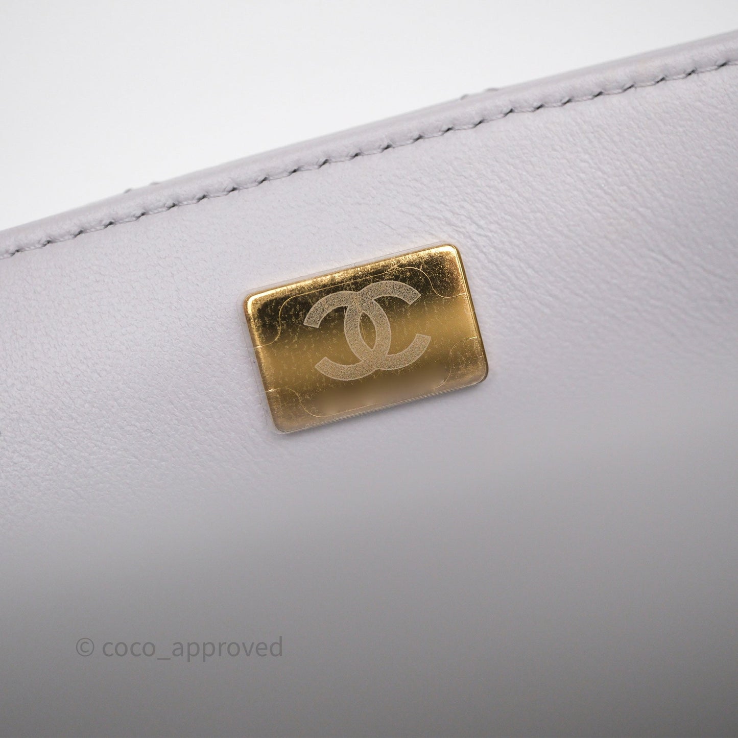 Chanel Top Handle Mini Rectangular Flap Light Grey Lambskin Gold Hardware