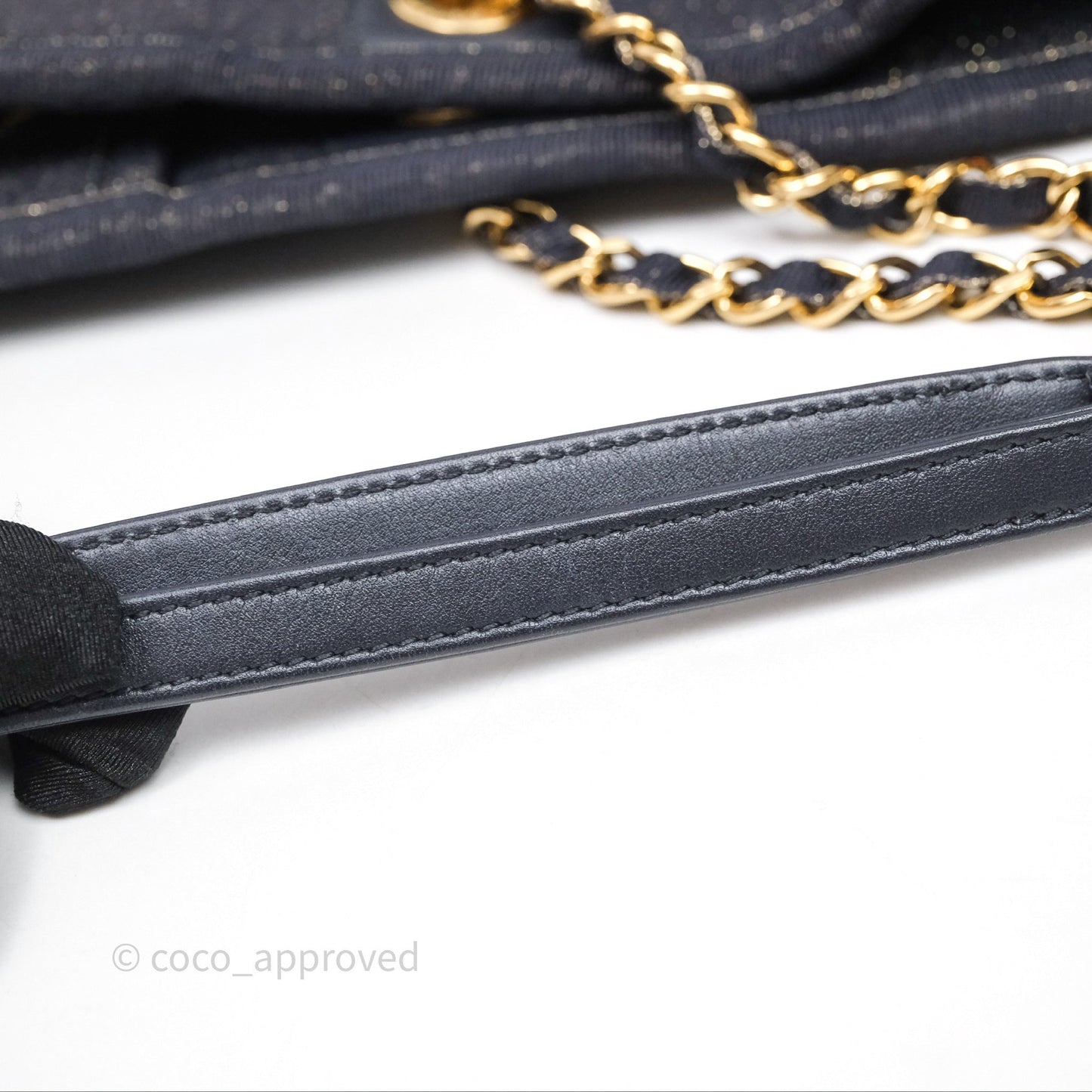 Chanel Medium Deauville Tote Navy Glitter Canvas Gold Hardware