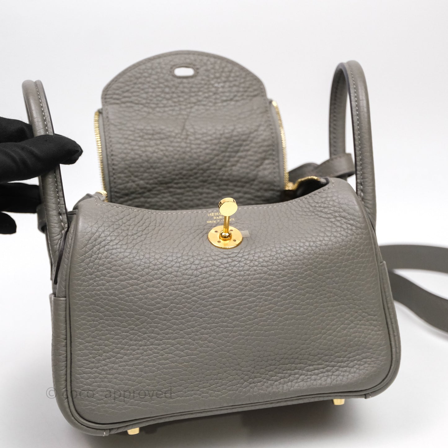 Hermès Mini Lindy 20 Gris Meyer Clemence 0L Gold Hardware